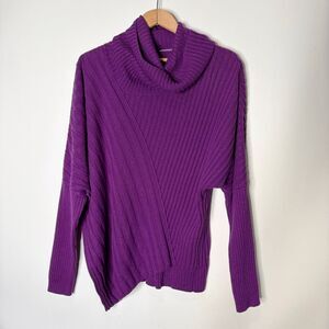 Lafayette 148 Sweater Cowlneck Asymmetrical Dolman Purple Cashmere Blend L